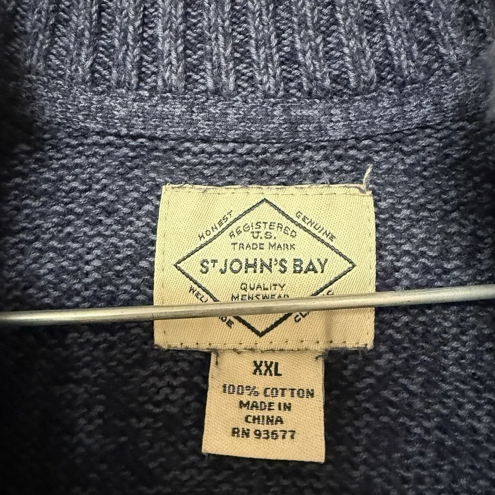St Johns Bay Mens‎ XXL Blue Marl 100% Cotton Quarter Zip Pullover Sweater